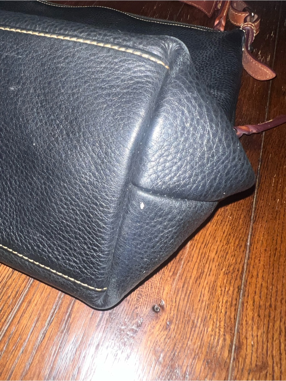 Dooney & Bourke Black large Dillen Leather Hobo Bag with Brown Strap - Picture 6 of 10